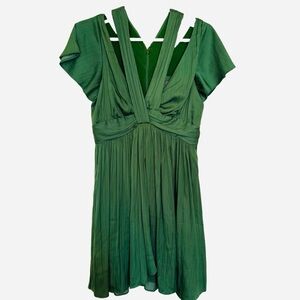 Anthropologie Dresses
 Deep V-Neck Vibrant Mini Dress Pleated Green Size 2